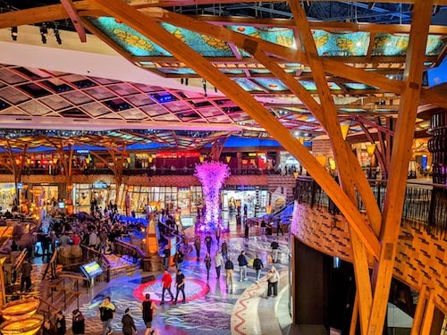 Crowds walking through Mohegan Sun
