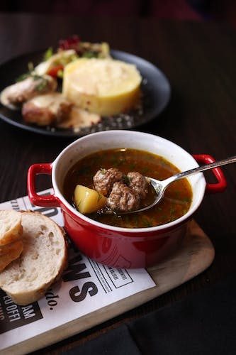 beef soup with rustic bread