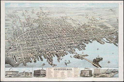 Things To Do In New Bedford Ma: Top 10 Most Unique Spots 3 A birds-eye view of the city of new bedford massachusetts in 1876