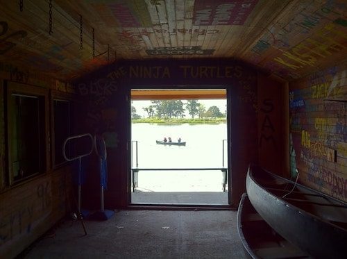 Looking out of the old boathouse at Greenwich Point Park in Old Greenwich