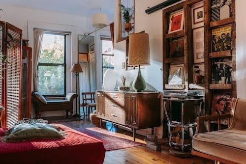 Photos of vintage collectibles, furniture, and other decor