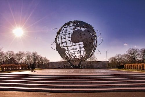 The famous globe sculpture at Flushing Meadows Corona Park, one of the top outdoor spaces in Queens