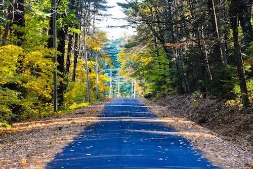 Fall along a Connecticut road on the way to a local small town hall in October