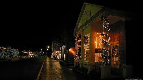 Main Street decorated for the holidays in Stockbridge MA