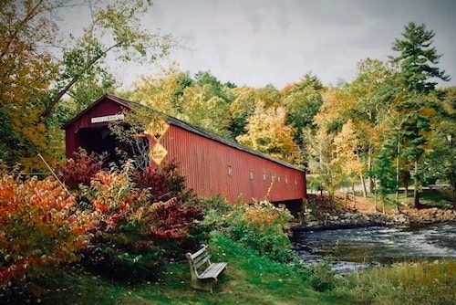 Cross the Housatonic River via a covered bridge in Cornwall of Litchfield County
