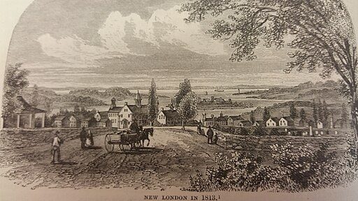 1813 depiction of the landscape of New London, Coastal Connecticut