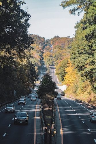 Peak foliage along the Merritt Parkway in Connecticut