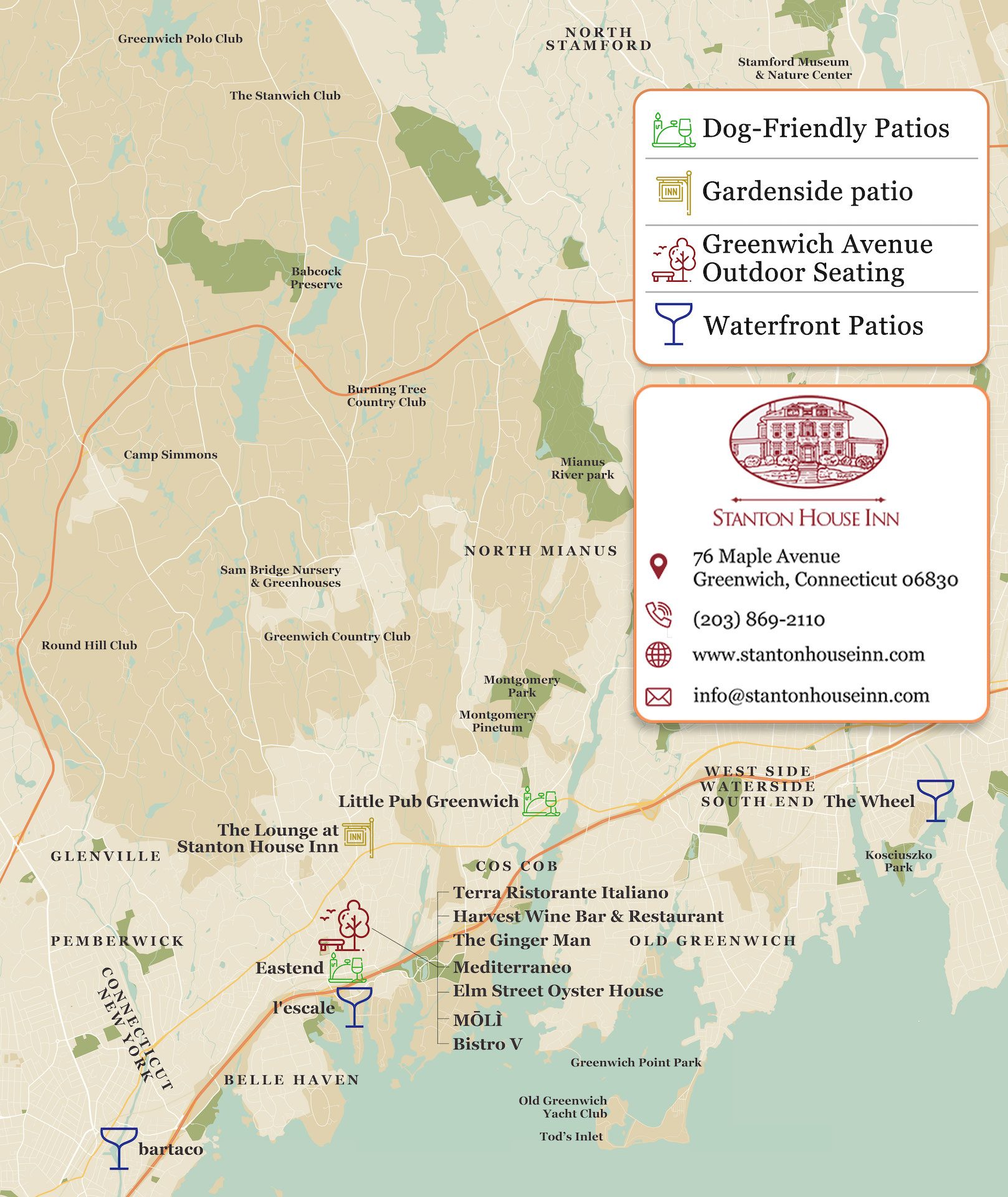 Map of outdoor bars in Greenwich CT