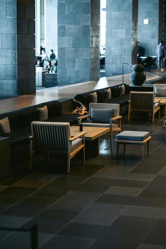 A sleek, modern, hotel interior; the opposite of elegantly charming hosting