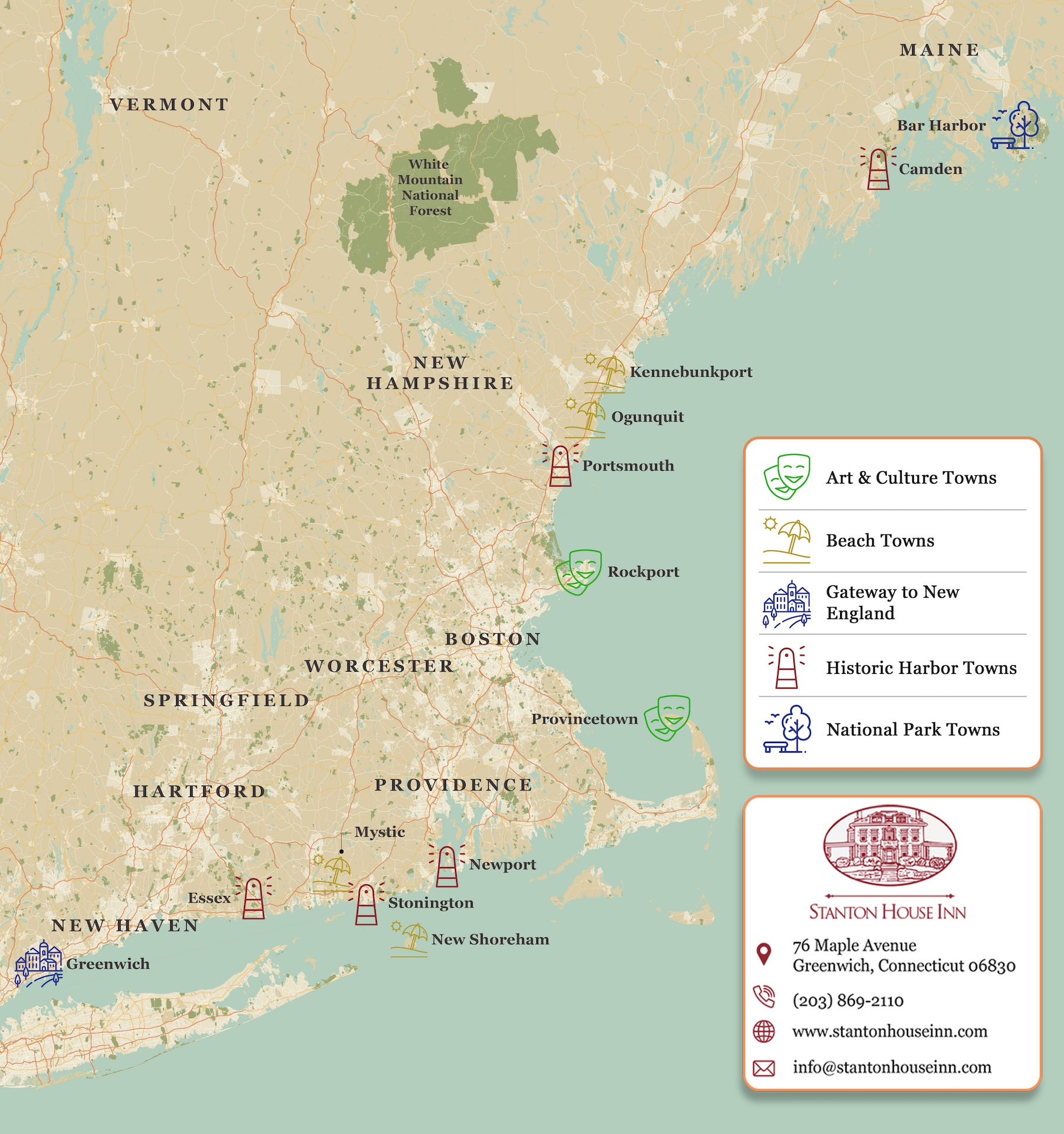 Map of the best coastal towns in New England