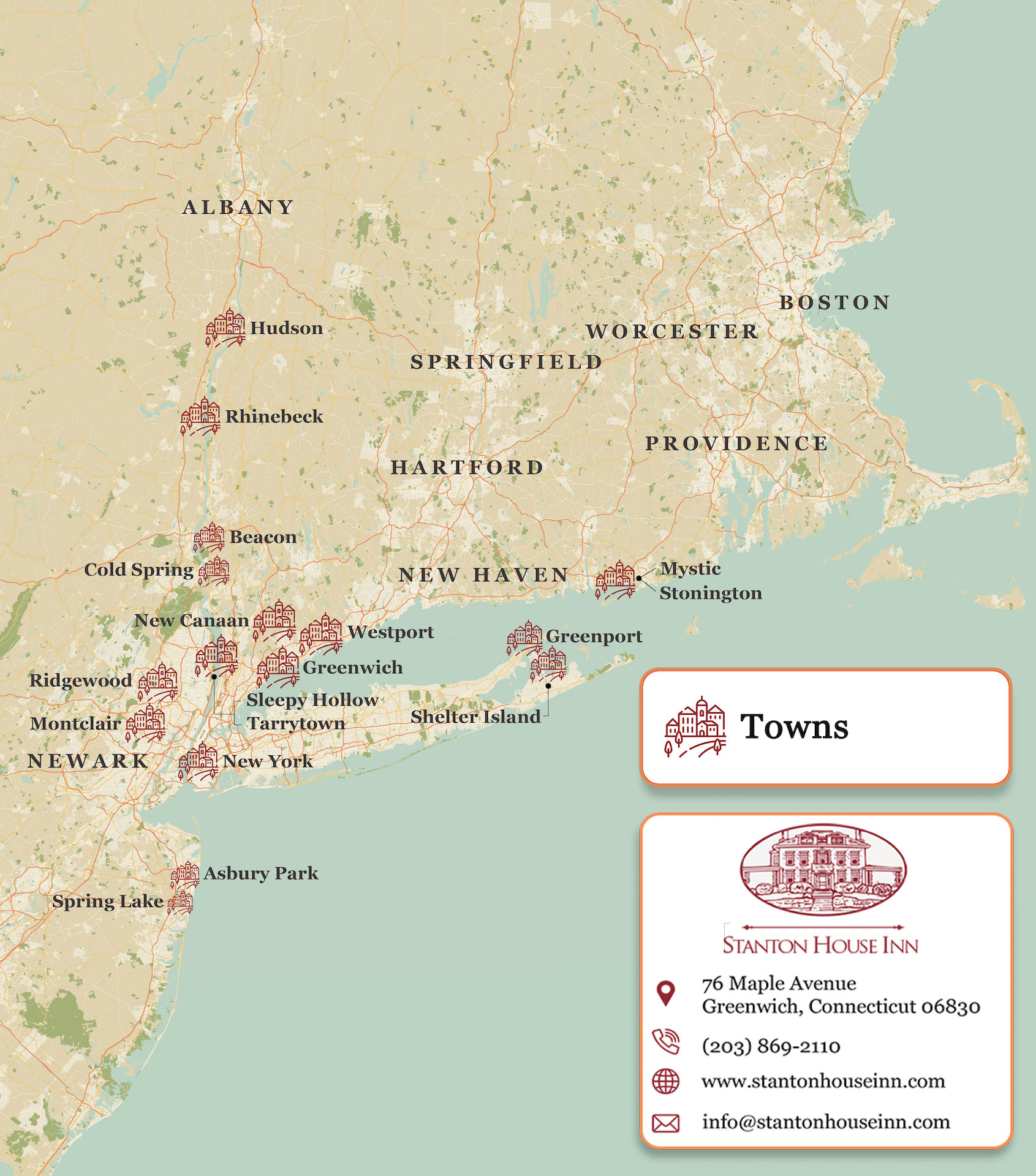 Map of the cutest small towns near NYC, all an easy trip from New York City