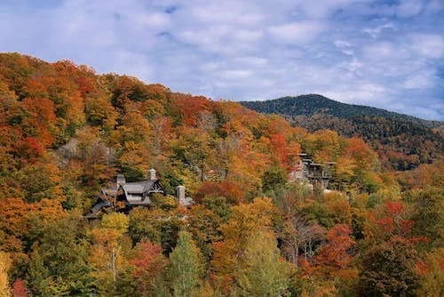 Fall foliage in Stowe, Vermont in early October