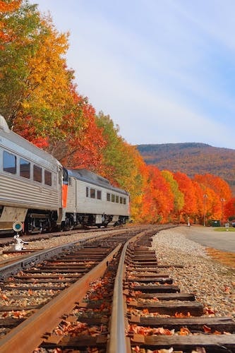 Fall foliage train through White Mountain National Forest