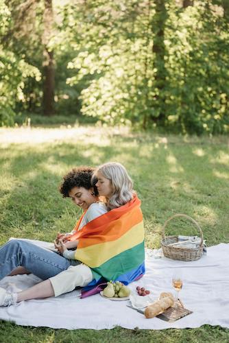 Lesbians enjoying a quiet picnic together