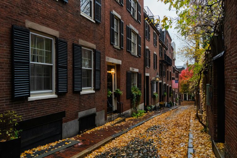 Acorn Street in fall, one of the best things to do in Boston MA