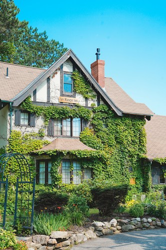 Another charming inn in Bar Harbor, Maine, with wild gardens on the exterior
