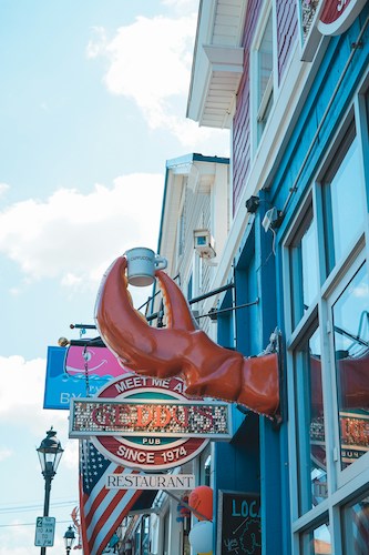 Restaurant and shop signs in Bar Harbor, Maine