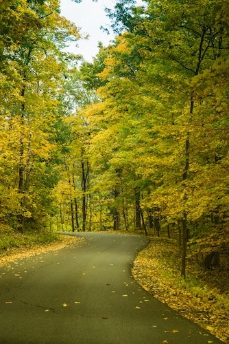 Fall along a quiet highway in the Hudson River Valley
