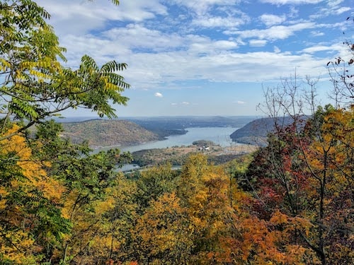View from the top of Bear Mountain of the Hudson Highlands region of the Hudson River Valley