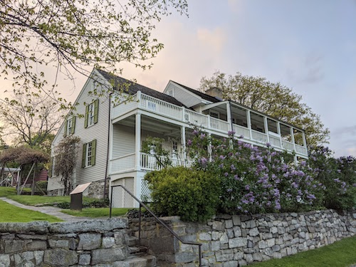 Lilacs blooming in front of the Bush-Holley House