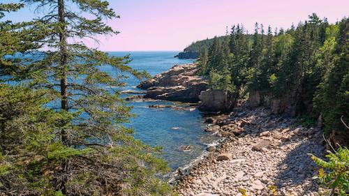 Scenic view along the Ocean Path Trail in Acadia National Park on Mount Desert Island