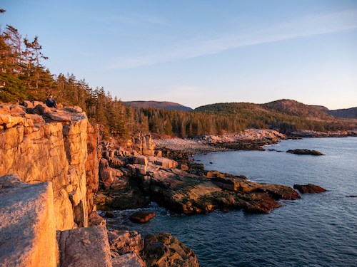 Sunrise along the Ocean Path Trail looking out to the Atlantic Ocean, one of the best things to do in Acadia National Park