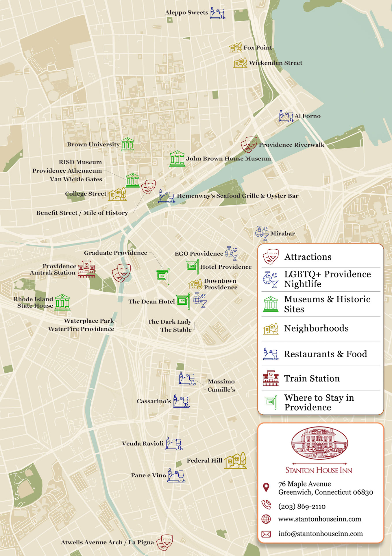 Map of attractions, activities, and things to do in Providence, RI