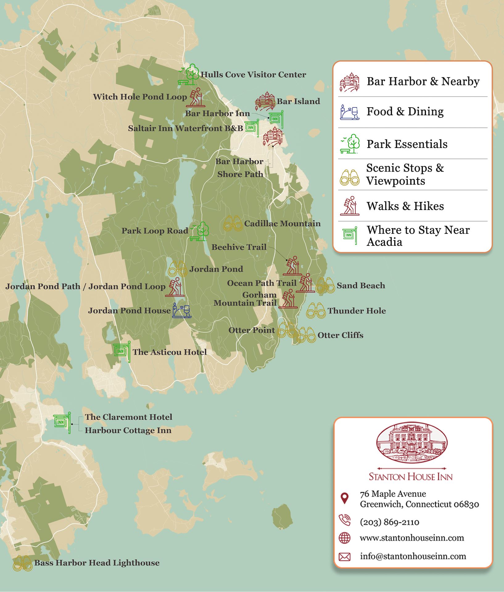 Map of attractions, activities, and things to do in Acadia National Park