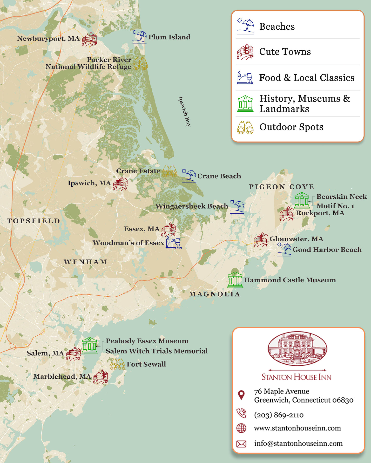 Map of attractions, activities, and things to do on the North Shore of Massachusetts