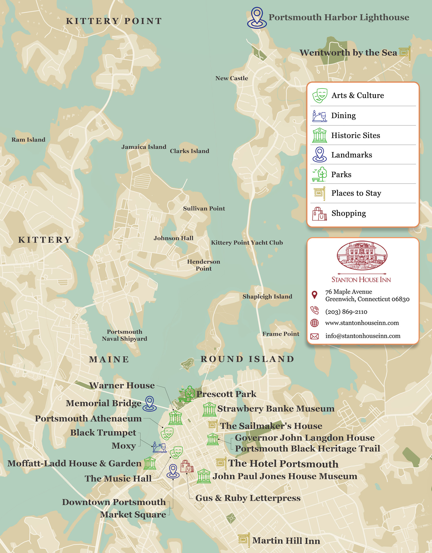 Map of attractions, activities, and things to do in Portsmouth, NH