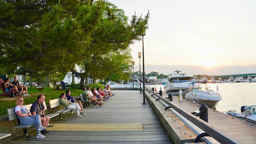 Locals enjoying the boardwalk in Newburyport, MA