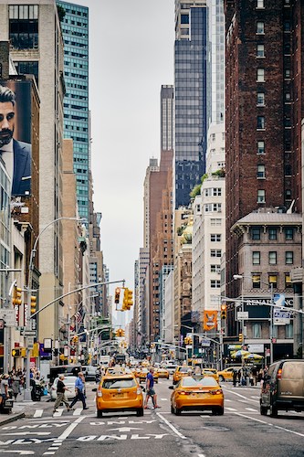Busy street in New York City on this East Coast road trip