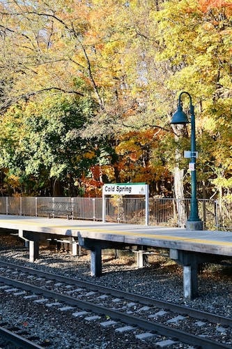 Fall foliage at the Cold Spring train station on the former New York Central Railroad tracks