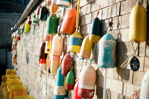 Fishing buoys near the inner harbor of Portland, Maine