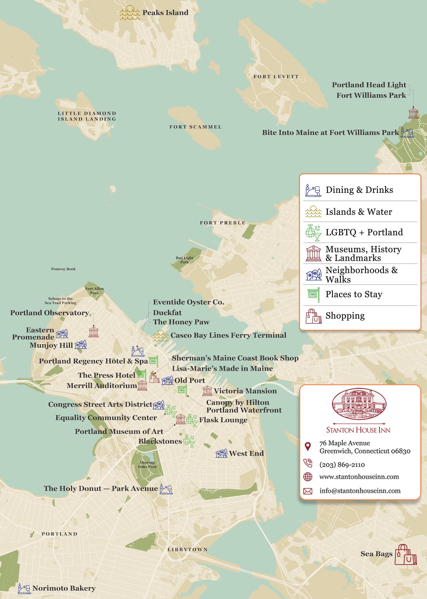 Map of attractions, activities, and things to do in Portland, ME