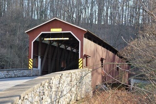 A covered bridge in Lancaster County, PA